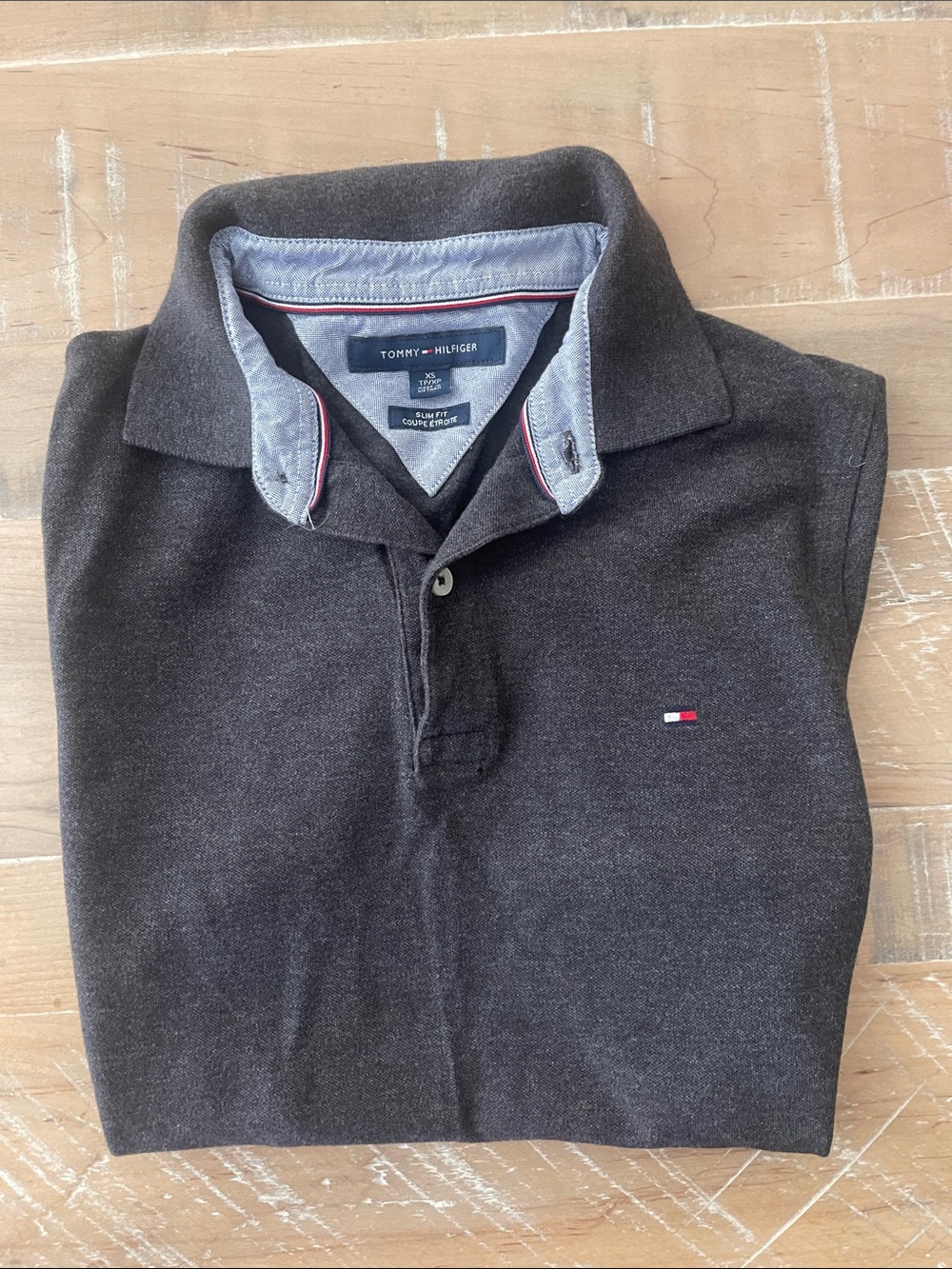 Tommy Hilfiger Men's Charcoal Polo with Contrast Collar